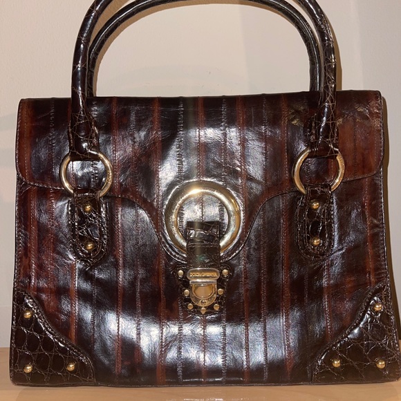 Dolce & Gabbana Studs Burgundy Brown Exotic Leather Bag - Picture 1 of 12